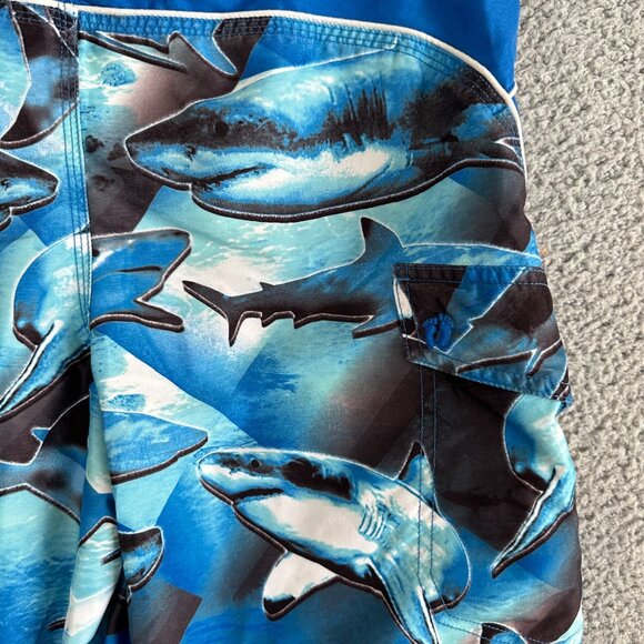 Hang Ten Swim Trunks Shorts Mens Size Large Blue Gray Shark Print Athleisure - Picture 7 of 12